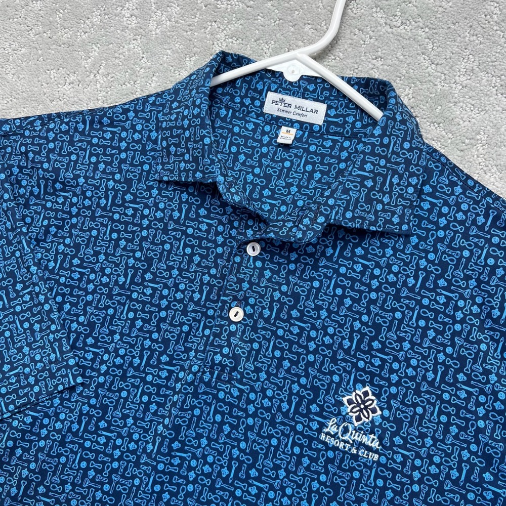 Peter Millar Polo Shirt Mens Medium Blue Summer Comfort La Quinta Resort Barware